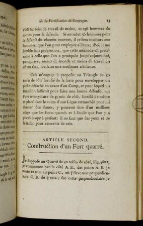 Article Second. Construction d'un Fort quarré.