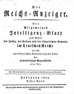 Kaiserlich privilegirter Reichs-Anzeiger. 1803, 1