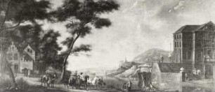 Klassische Landschaft mit Schloss und Fluss