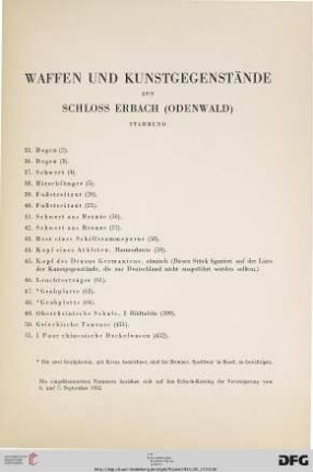 Waffen und Kunstgegenstände aus Schloss Erbach (Odenwald) stammend (Nr. 35-51)