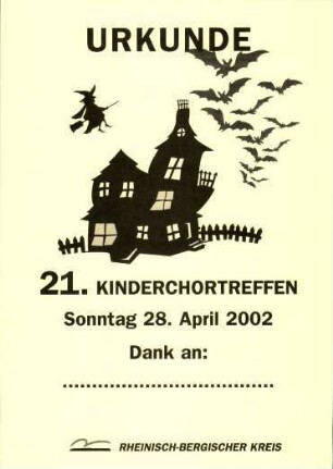 Urkunde über die Teilnahme am 21. Kinderchortreffen des Rheinisch-Bergischen Kreises