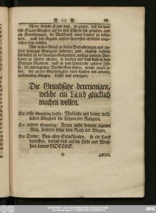Die Grundsätze dererjenigen, welche ein Land glücklich machen wollen.