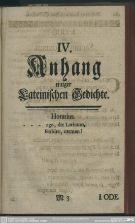 IV. Anhang einiger Lateinischen Gedichte
