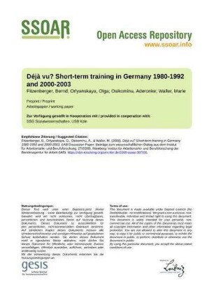 Déjà vu? Short-term training in Germany 1980-1992 and 2000-2003