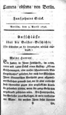 Funfzehntes Stück, 9. April 1796