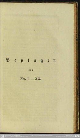 Beylagen von Nro. I. - XX.