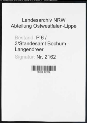 Namensverzeichnis Bochum - Langendreer, Todesfälle