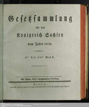 1830: Gesetzsammlung für das Königreich Sachsen