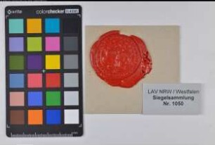 Siegler: Wiedenbrück. Krameramt Überlieferungsart: Nachbildung. Stoff: Lack Farbe: rot Form: rund. Durchmesser: 36 Art: Typ: Umschrift: