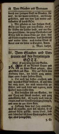IV. Vom Glauben und Vertrauen auf den dreyeinigen Gott.