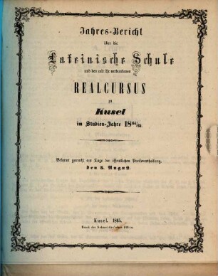 Jahres-Bericht über die Königl. Bayer. Lateinische Schule und den mit ihr Verbundenen Real-Cursus zu Kusel. 1864/65