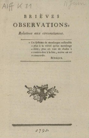 BRIÈVES OBSERVATIONS, Relatives aux circonstances