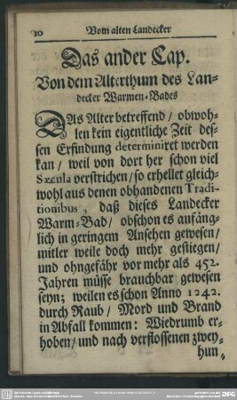 Das ander Cap. Von dem Alterthum des Landecker Warmen-Bades