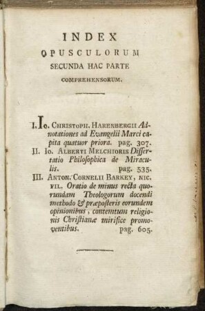 Index Opusculorum Secunda Hac Parte Comprehensorum.