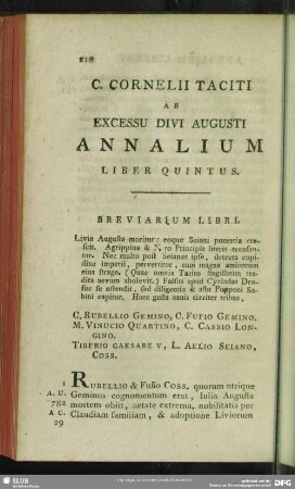 Ab Excessu Divi Augusti Annalium Liber Quintus