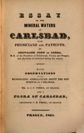 Essay on the Mineral Waters of Carlsbad for physicians and patients