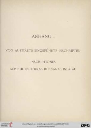 Anhang I: Von auswärts eingeführte Inschriften