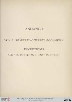 Anhang I: Von auswärts eingeführte Inschriften