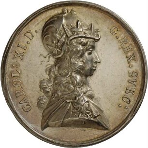Medaille von Johann Georg Breuer auf König Karl XI. von Schweden und den Sieg bei Lund, 1676