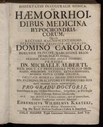 De Hæmorrhoidibus Medicina Hypochondriacorum,