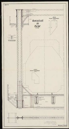 Behelfsmäßige Wiederherstellung einer kriegszerstörten Gebirgs-Eisenbahn Schinkelwettbewerb 1941: Brücke: Querschnitt im Portal 1:10