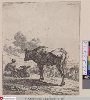 [The Standing Ox and the Lying Calf; Standing Steer and Recumbent Calf; Le boeuf et le veau couche; Stehender Ochse und liegendes Kalb]