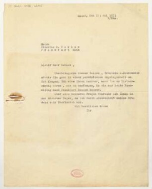 Brief an Bernhard Sekles : 22.05.1931