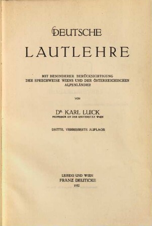 Deutsche Lautlehre : mit besonderer Berücksichtigung der Sprechweise Wiens und der österreichischen Alpenländer