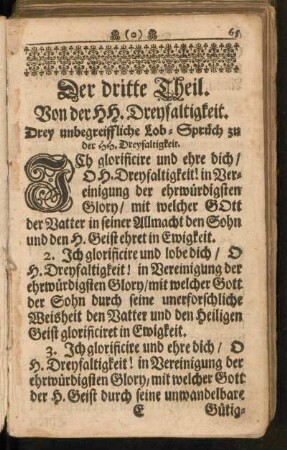 Der Dritte Theil. Von der Hh. Dreyfaltigkeit