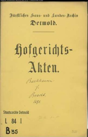 Barkhausen, Franz Kaspar, Registrator gegen Landvogt Hermann Adolf Bracht - Schuldforderung