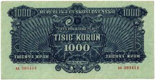 Geldschein, 1.000 Koruna, 1944