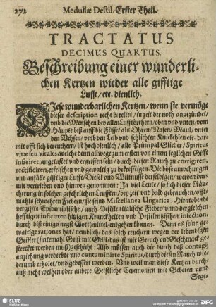 Tractatus Decimus Quartus. Beschreibung einer wunderlichen Kertzen wieder alle gifftiage Lufft/ etc. dienlich.
