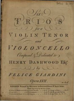 Six trios for a violin, tenor and violoncello : opera XVII