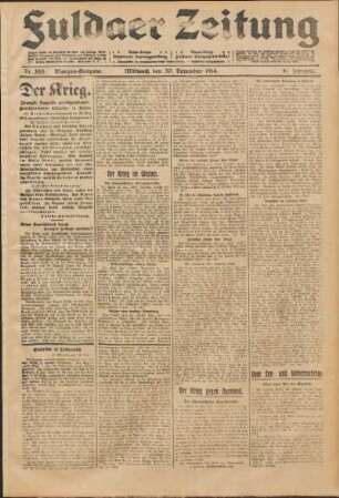 Ausgabe vom Mittwoch, den 30. Dezember 1914.