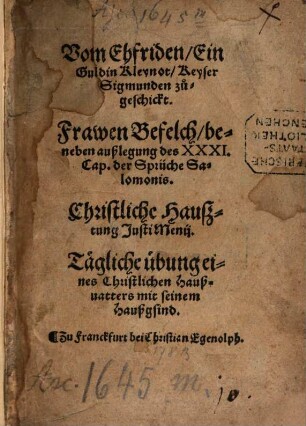 Vom Ehfrieden : Ein Guldin Kleynod, Keyser Sigmunden zugeschickt