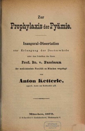 Zur Prophylaxis der Pyämie