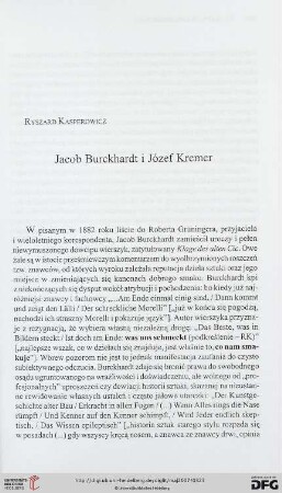 Jacob Burckhardt i Józef Kremer