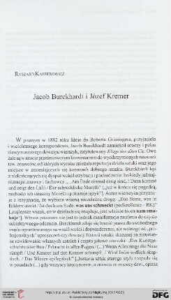 Jacob Burckhardt i Józef Kremer