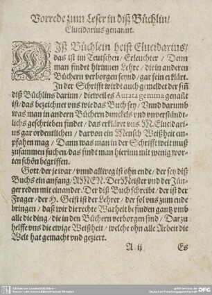 Vorrede zum Leser in diß Büchlin/Elucidarius genannt.