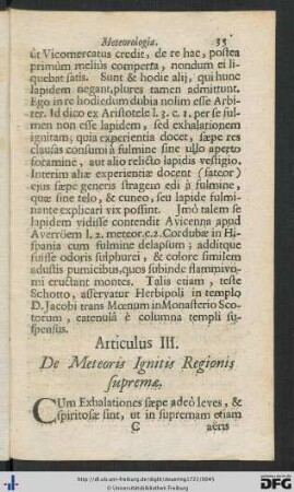 Articulus III. De Meteoris Ignitis Regionis supremae.