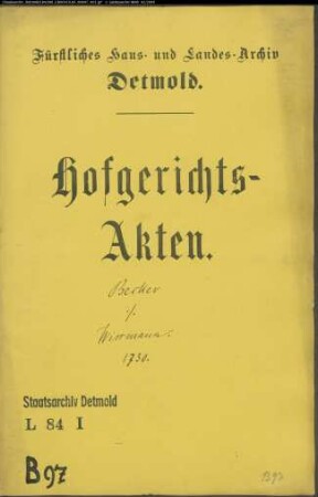 Becker, Johann Henrich in Lage gegen Wissmann zu Ehrentrup