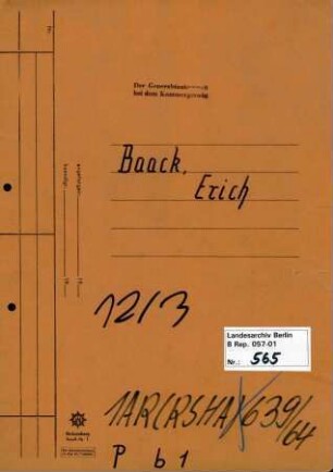 Personenheft Erich Baack (*01.08.1904, +1945), Kriminalsekretär