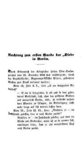 Nachtrag zum ersten Bande der "Diebe in Berlin