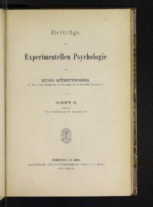 H. 3: Neue Grundlegung der Psychophysik