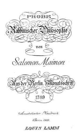 Probe rabbinischer Philosophie / von Salomon Maimon