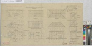 Stellwerksgebäude "Bh" auf Bahnhof Bommern-Höhe, Blatt 1a:: Grundrisse, Ansichten, Schnitte, Sparrenlage, Lageplan, M. 1:50 und M. 1:1.000 Hgs, Sknr.: 2, Fanr.: 2, Bunr.: 1