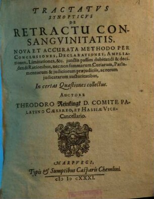 Tractatus synopticus de retractu consanguinitatis : nova et accurata methodo per conclusiones ...