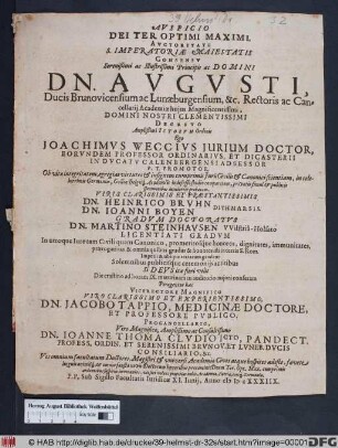 Auspicio Dei Ter Optimi Maximi. Auctoritate S. Imperatoriae Maiestatis ...