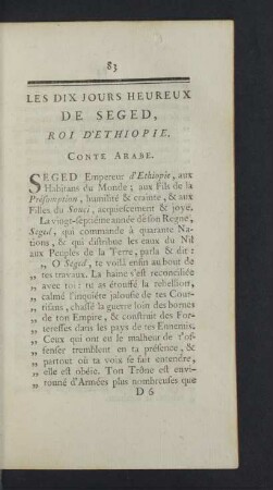 Les Dix Jours Heureux de Seged, Roi d'Ethiopie. Conte Arabe.