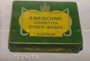Blechdose für 100 Stück "CIGARETTEN SLEIPNER GOLD" A. BATSCHARI BADEN-BADEN